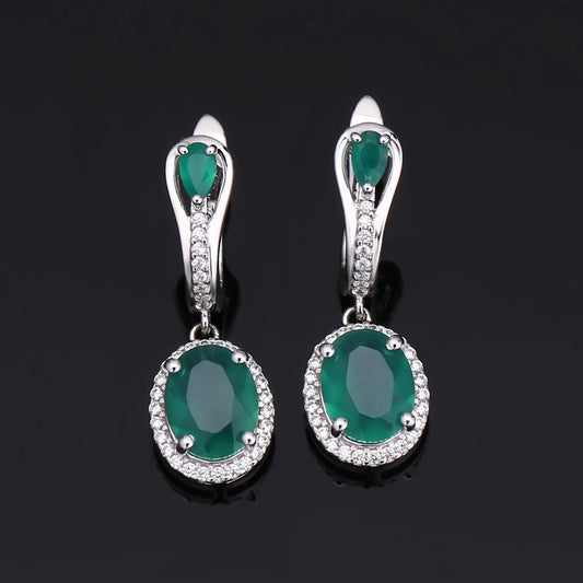 Natural Stone Green Agate Temperament Ear Studs Fashion Temperament s925Silver Inlaid Colorful Gemstone Crystal Earrings Jewelry