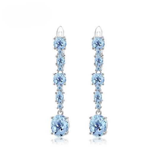 Natural Gemstone Topaz Stud Earrings Fashionable and Luxurious Elegance s925Silver Inlaid Gemstone French Clasp Earrings