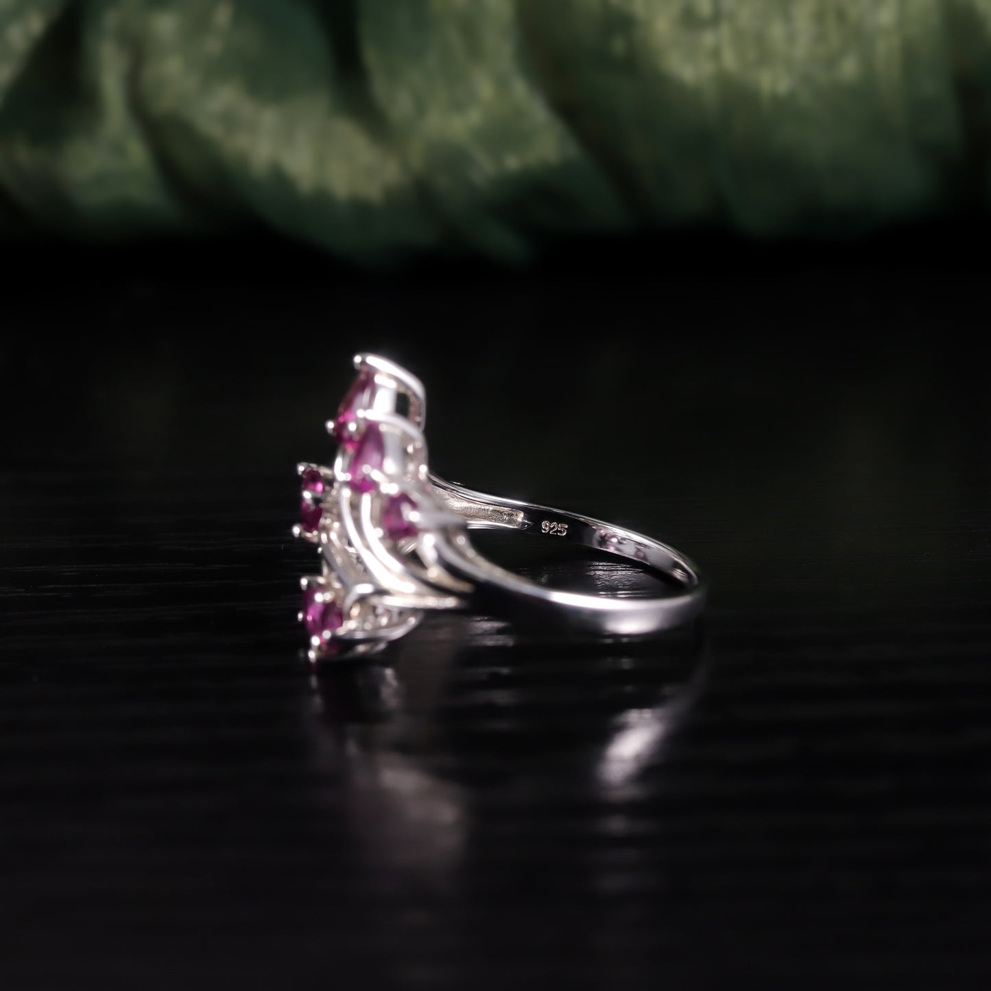 Natural Wind s925Sterling Silver Gemstone Ring Natural Rose Garnet Ring Leaf Ring for Women