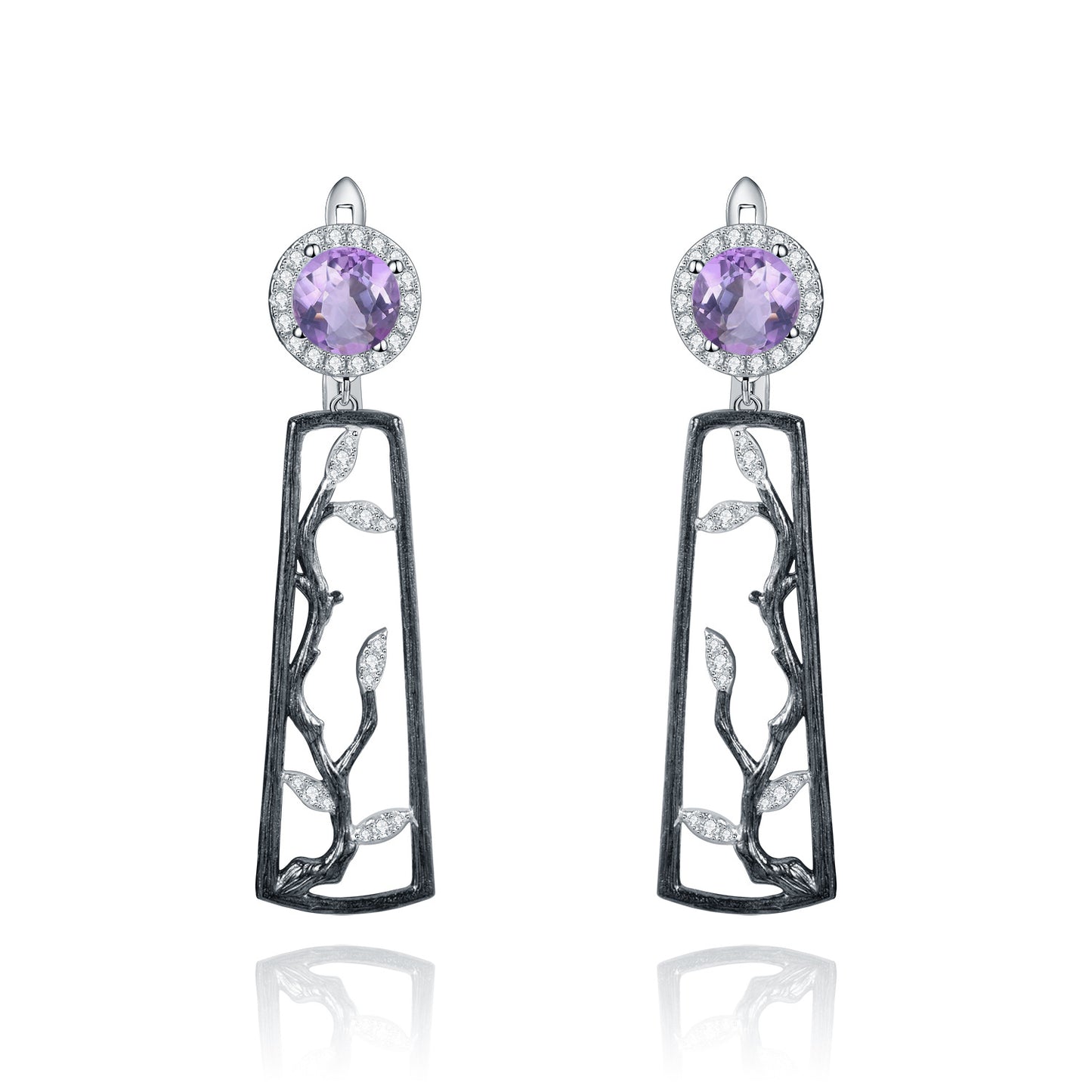 Designer Natural Amethyst Earrings Winter Plum Blossoms s925Sterling Silver Colorful Gemstone Earrings