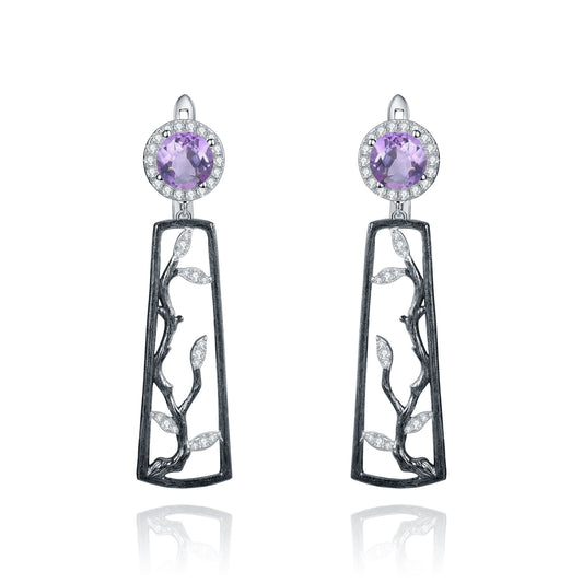 Designer Natural Amethyst Earrings Winter Plum Blossoms s925Sterling Silver Colorful Gemstone Earrings