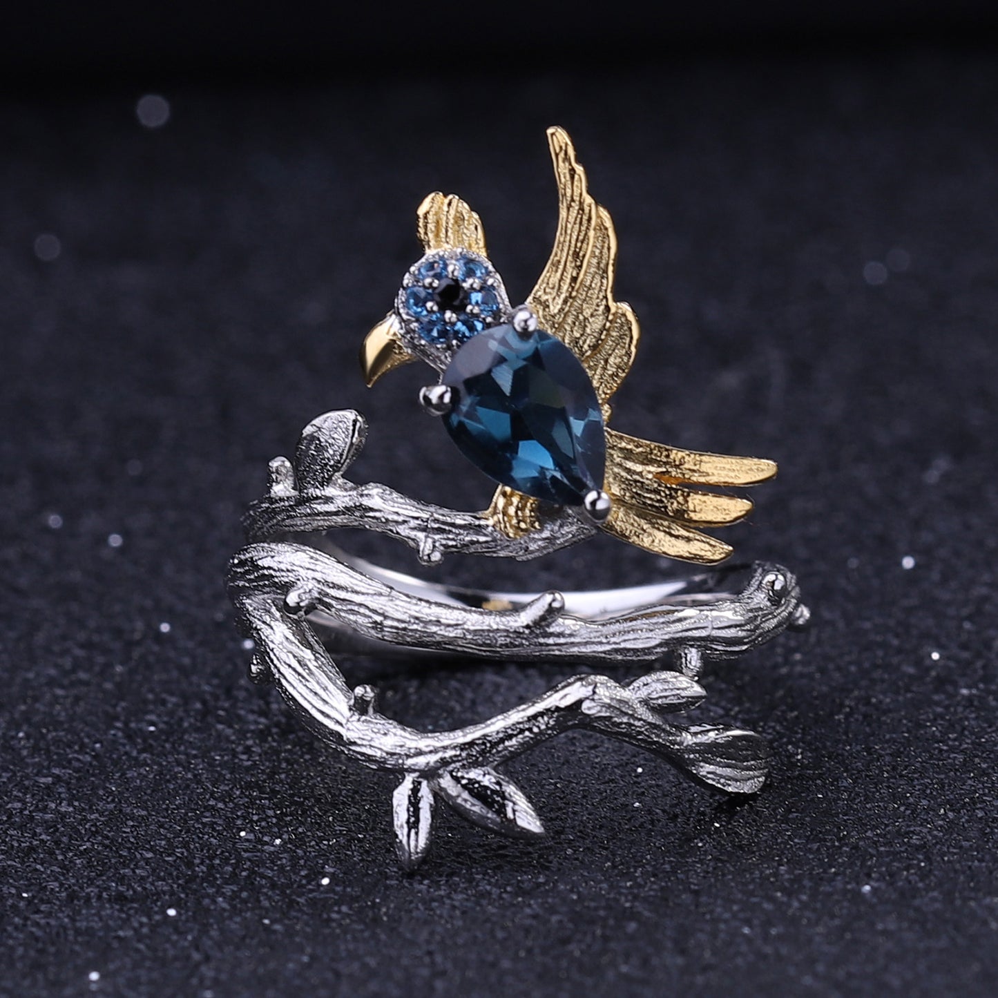 Italian Craft Designer Gemstone Ring Natural Style Magpie Design925Silver Natural Topaz Ring