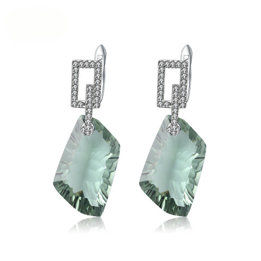 s925Silver Green Amethyst Earrings Luxurious High-End Inlaid Irregular Large Gemstone Colorful Earrings Drop Earrings