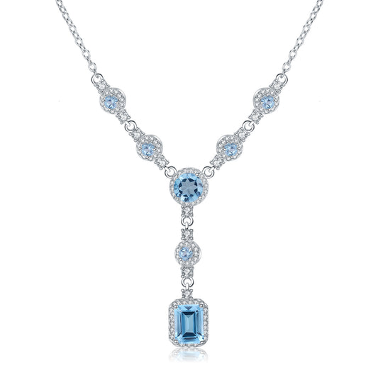 Luxurious High-End Jewelry Natural Gemstone Necklace s925Silver Inlaid Natural Topaz Pendant Necklace