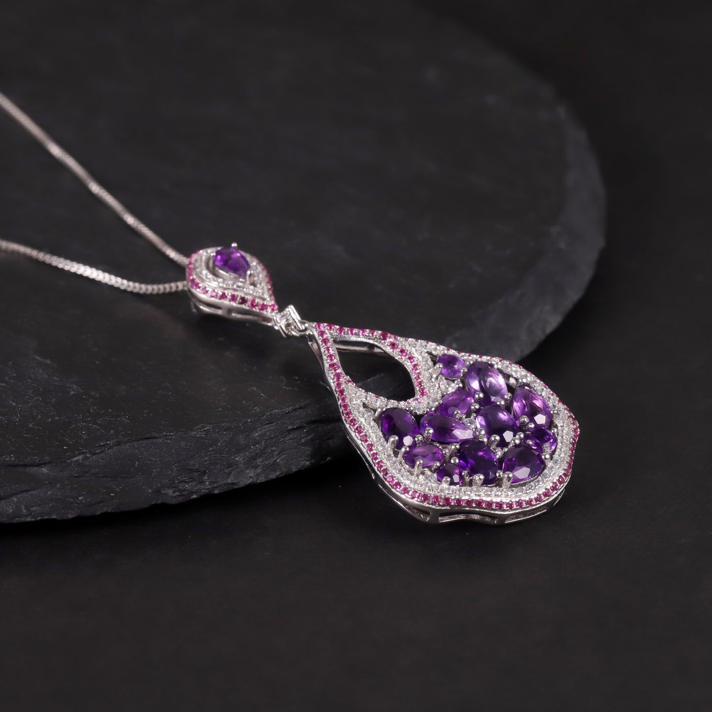 Niche Design Natural Amethyst Jewelry Set Unique Irregular s925Sterling Silver Necklace Pendant