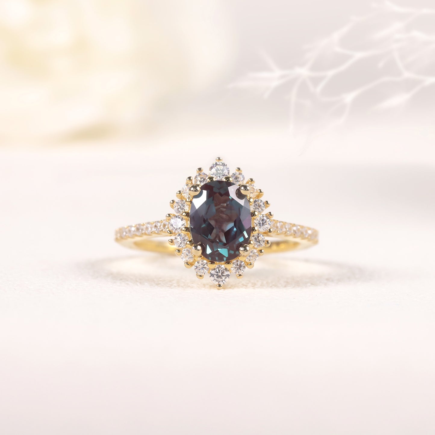 Luxury Sunflower Color-Changing Gemstone Ring s925Silver Inlaid Synthetic Alexandrite Gemstone Ring New Style