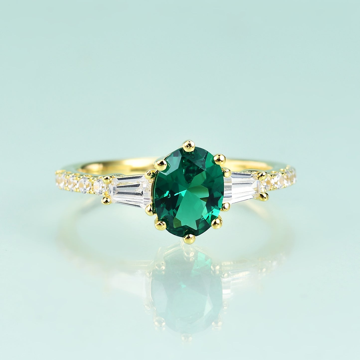 S925Sterling Silver Inlaid Emerald Nano Ring Fashionable and Elegant Light Luxury Colorful Gemstone Plated14k Gold Ring