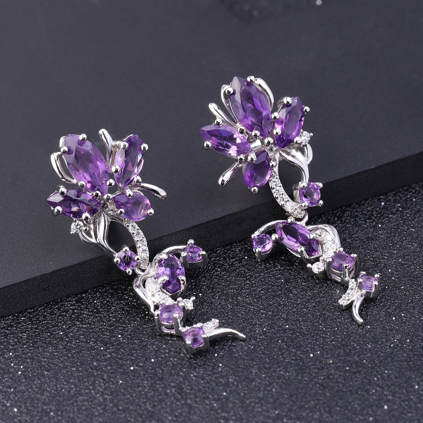 Designer Natural Amethyst Earrings Drop Earrings Natural Style Design s925Silver Inlaid Natural Gemstone Earrings