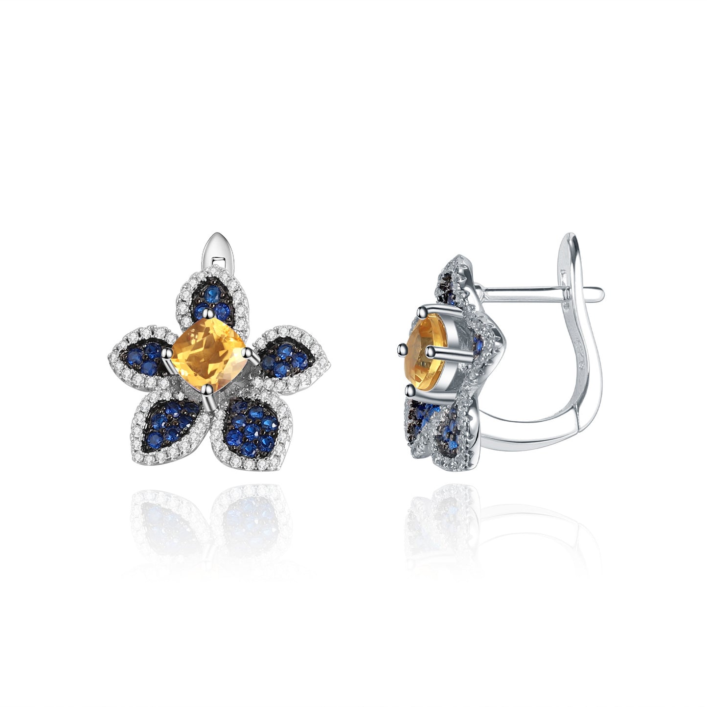 Designer Natural Yellow Crystal Earrings Natural Style Series Floral Design s925Silver Gemstone Stud Earrings