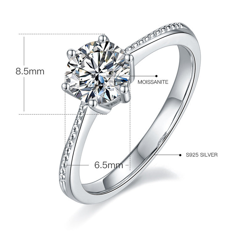 Straight Arm Beaded Promise Ring D Color s925Sterling Silver Inlaid1Carat Moissanite Wedding Ring Cross-Border Hot Sale