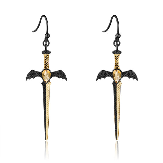 Dark Series Designer High-End Earrings Gothic Style Dagger Design925Silver Natural Gemstone Earrings