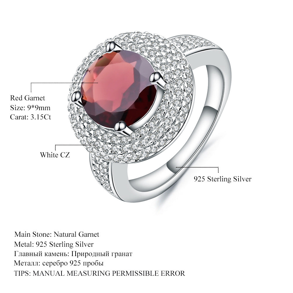 s925Silver Inlaid Natural Topaz Ring Fashionable Light Luxury High-End Cluster Inlaid Diamond Natural Gemstone Ring