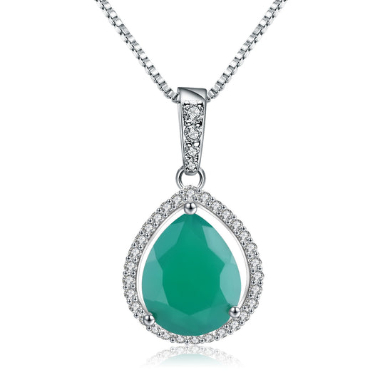 Fashion Sterling Silver Green Agate Pendant Light Luxury Temperament Enclosure Diamond in the Debris s925Silver Inlaid Gemstone Necklace Pendant