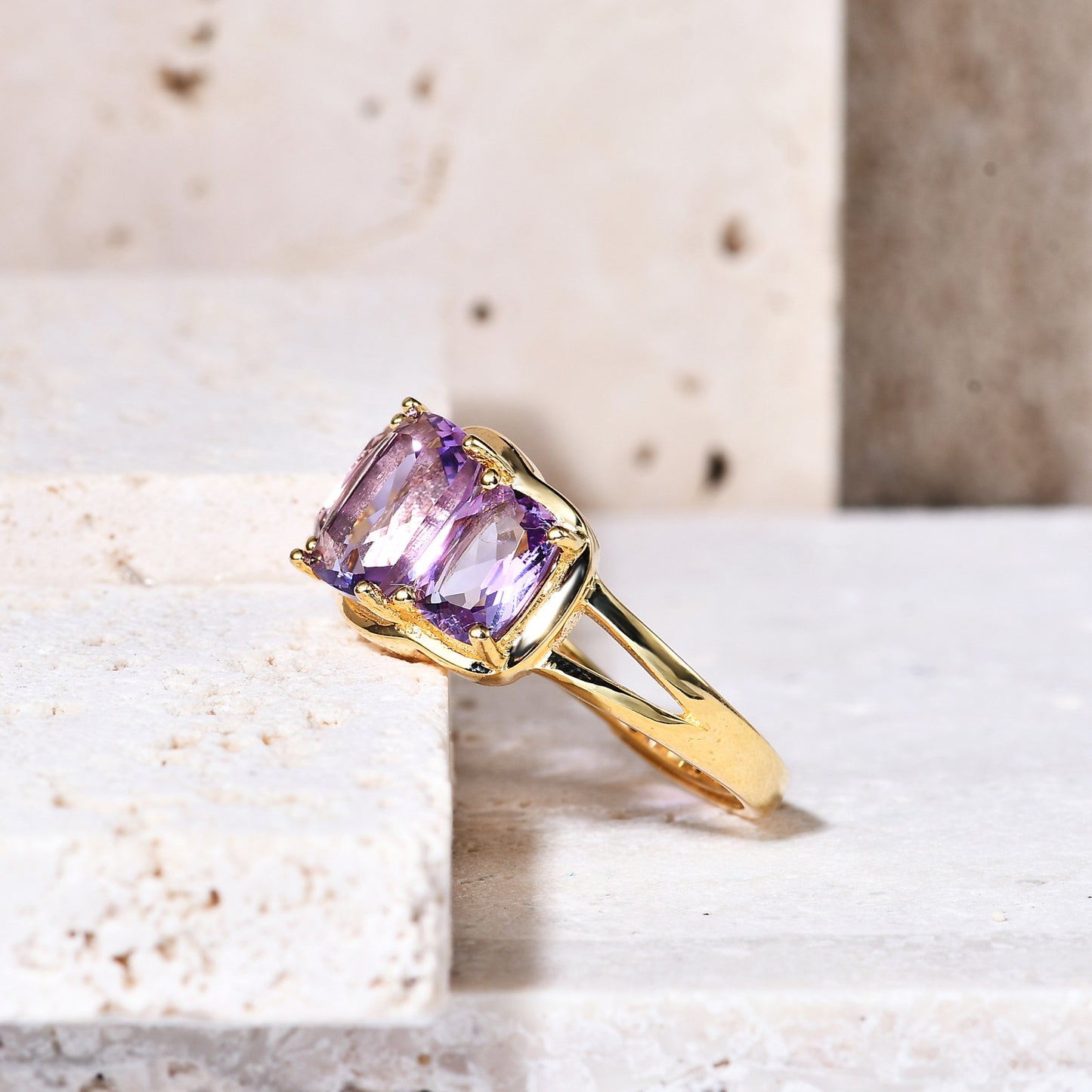 Natural Gemstone Brazilian Amethyst Ring Luxurious Design Sense s925Silver plating14k Gold Inlaid Gemstone Ring