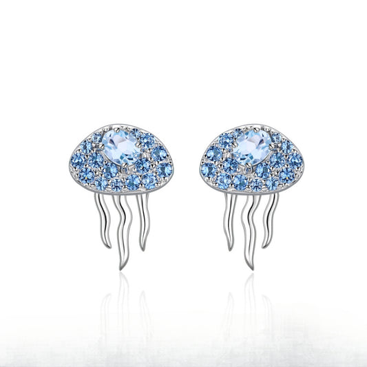 Luxury Designer Jellyfish Shaped Earrings s925Sterling Silver Inlaid Topaz Natural Gemstone Fashion Earrings