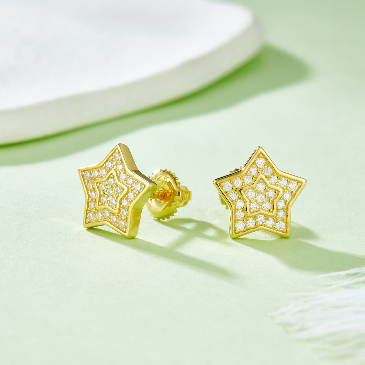 Foreign Trade Fine Craft Five-Pointed Star Earrings s925Sterling Silver Moissanite Inlaid Women's Gold Color Personality Earrings Hot Sale