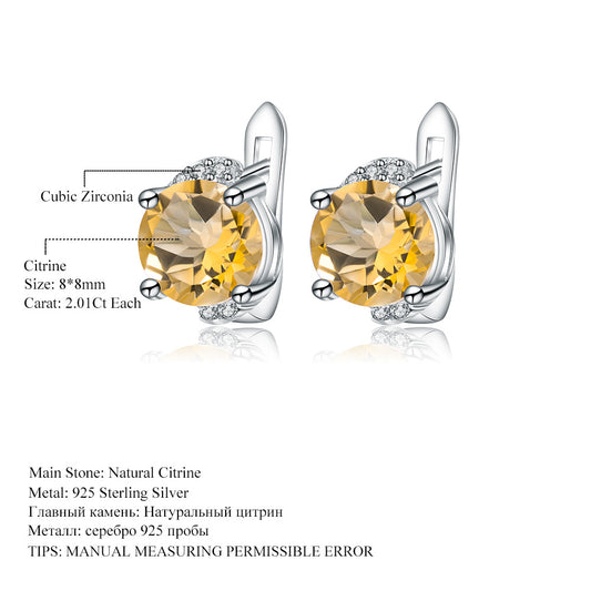 Natural Yellow Citrine Earrings Fashion Simple Style s925Sterling Silver Inlaid Natural Gemstone Earrings