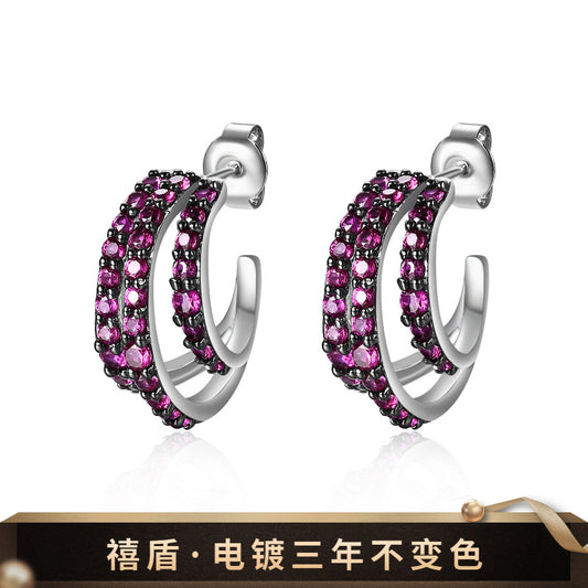 French Style Fashion Romantic Retro Designer Earrings s925Silver Inlaid Colorful Gemstone Stud Earrings