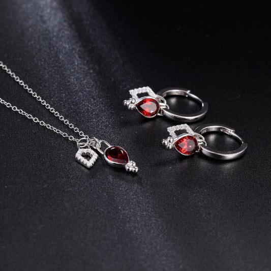 New Creative Design Natural Garnet Earrings French Romance s925Silver Inlaid Natural Gemstone Earrings