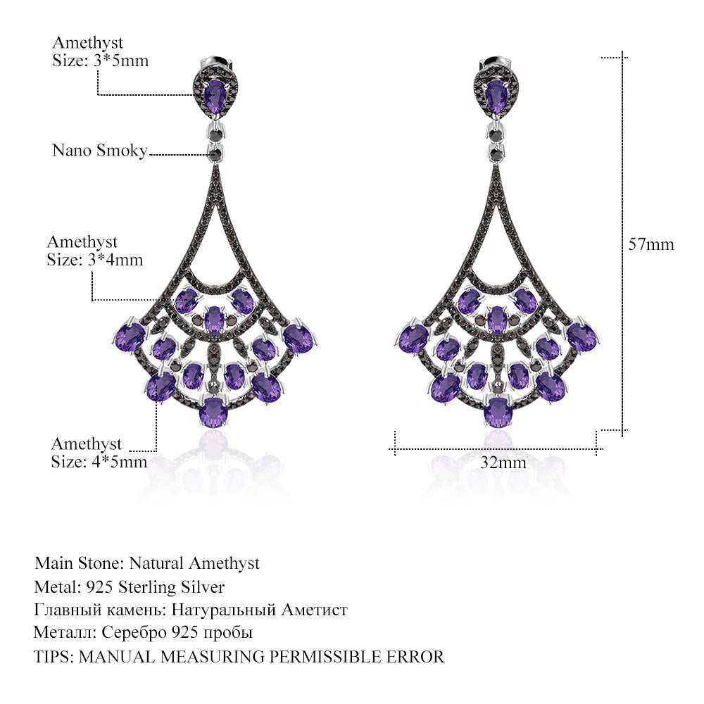 Luxurious and High-End Natural Amethyst Earrings with a Sense of Design Prosperous Series925Silver Inlaid Gemstone Stud Earrings