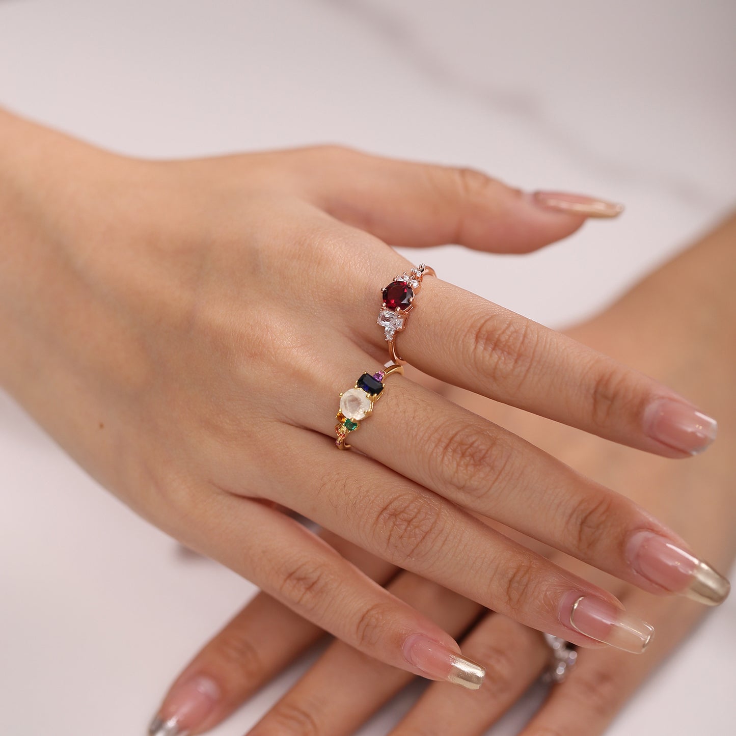 Jewelry S925Sterling Silver Inlaid Natural Moonstone Ring Fashionable and Luxurious Plated14k Gold ring