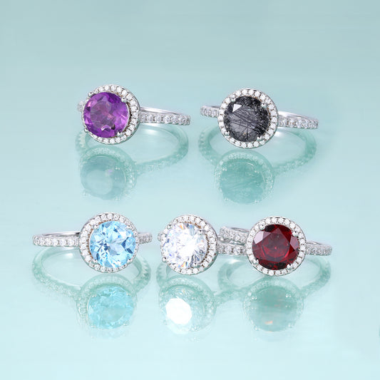 Retro s925Sterling Silver Inlaid Crystal Black Hair Crystal Ring8mm Round Natural Topaz Ring Silver Jewelry In Stock
