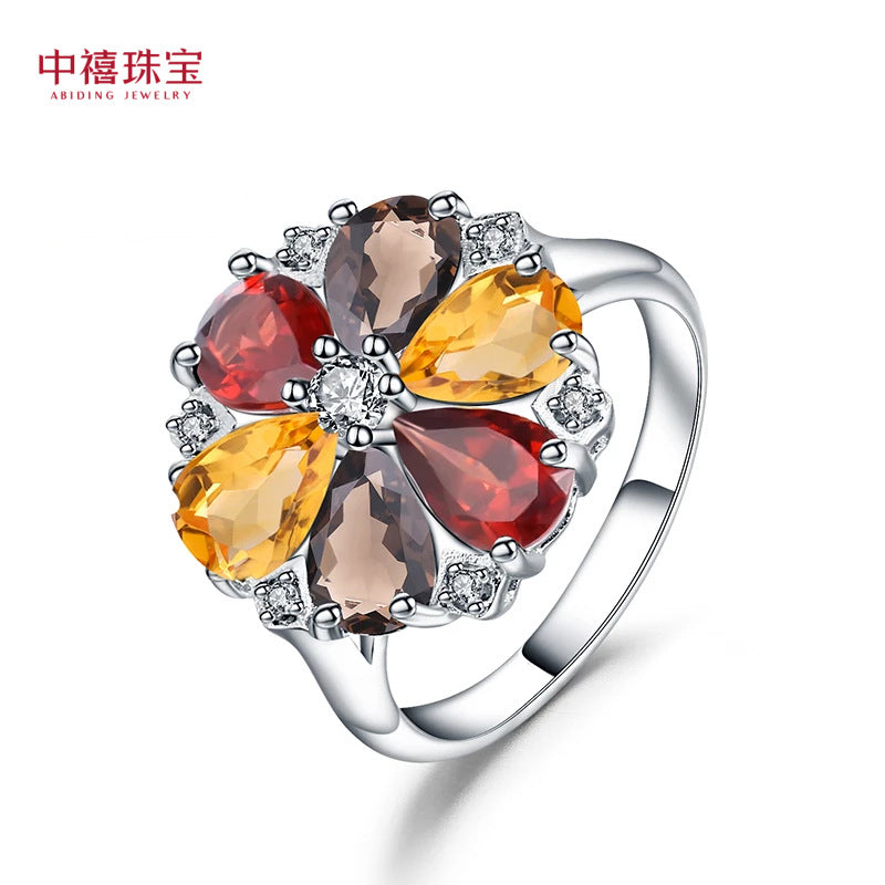 Affordable luxury fashion ins Natural Gemstone Ring s925Sterling Silver Inlaid Natural Colorful Crystal Gemstone Ring