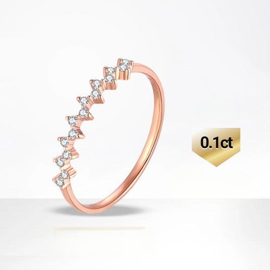 Electrocardiogram Curve18k Gold Inlaid Cultivated Diamond Ring Stackable Side Ring Rose Gold Crushed Diamond Pure k Gold ring