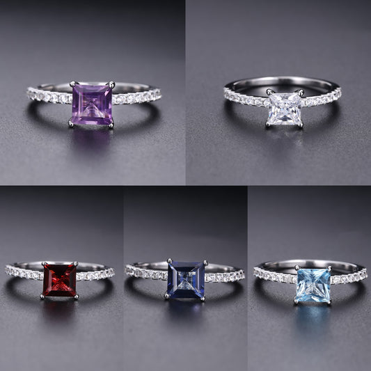 Fashionable Light Luxury Natural Gemstone Ring for Women Simple s925Silver Fine Craft Inlaid Natural Gemstone Amethyst Ring