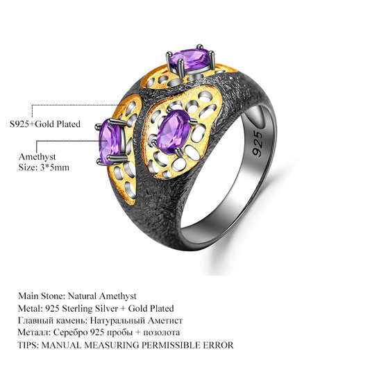Italian Craft Designer Ring Retro Style High-end Design s925Silver Natural Amethyst Ring