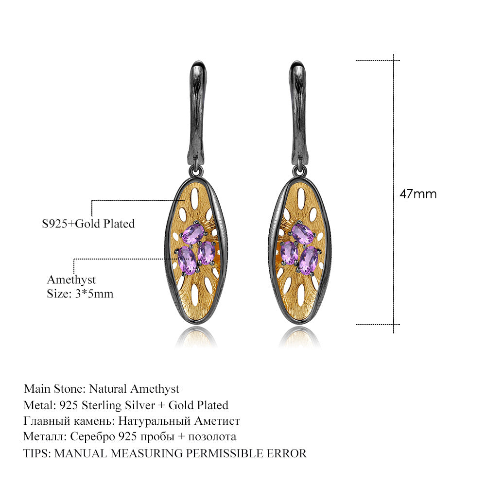 Italian Craft Designer Gemstone Earrings Niche design925Silver Natural Amethyst Earrings Drop Earrings