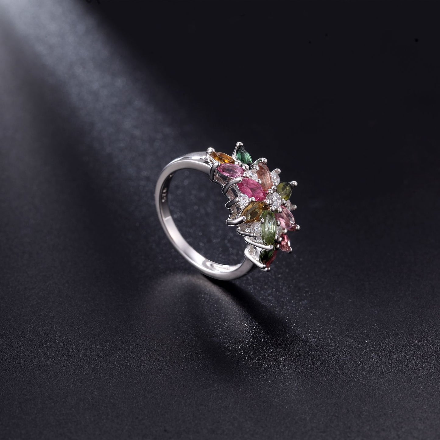 Luxury Fashion Natural Gemstone Ring for Women Sophisticated Design s925Sterling Silver Fully-Inlaid Natural Tourmaline Ring