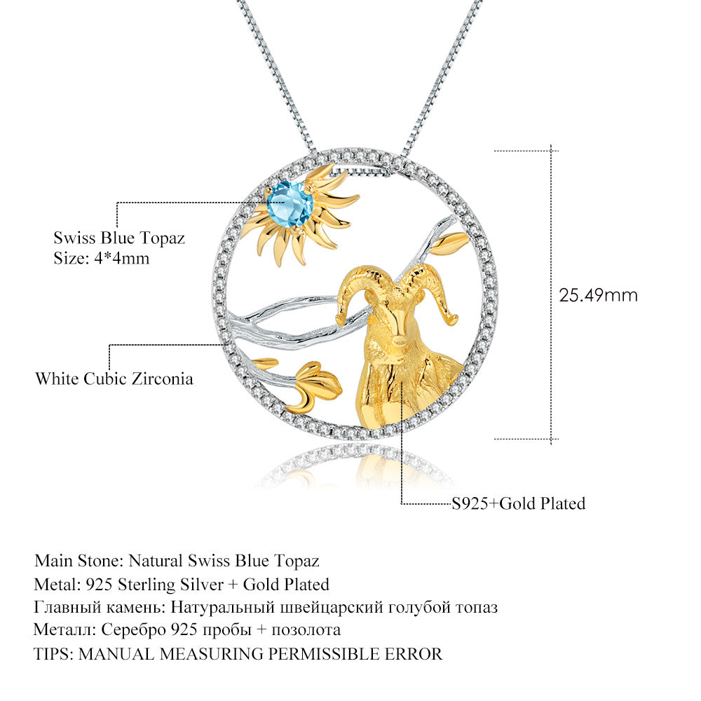 Designer Chinese Style Element Pendant Twelve Zodiac Series Sheep 925Silver Natural Gemstone Necklace Pendant