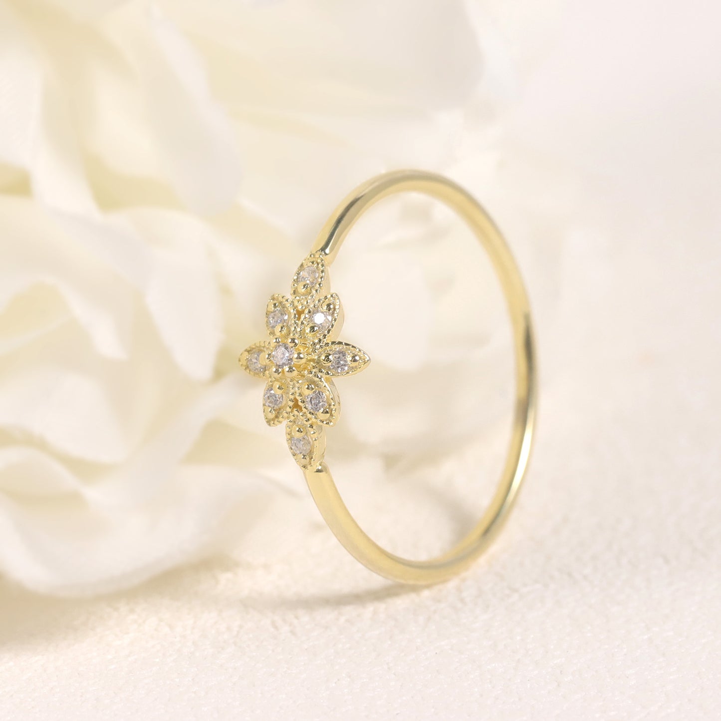 ins Wind Flower Ring s925Sterling Silver Inlaid Moissanite Golden Dawn Series Bracelet Women's Exquisite Ring