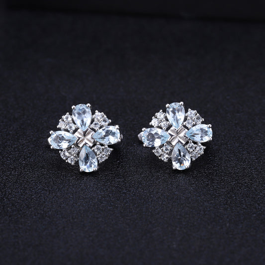 Fashion Sky Blue Topaz Earrings Trendy s925Silver Inlaid Colorful Gemstone Crystal Earrings Jewelry