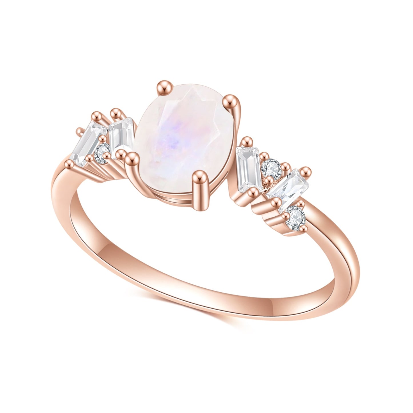 Affordable luxury fashion S925Sterling Silver Inlaid Natural Moonstone Ring Elegant Classic Gemstone Rose Gold Ring