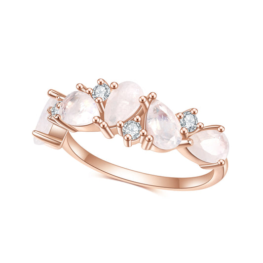 S925Sterling Silver Inlaid Natural Moonstone Ring High-end Elegant Light Luxury Colorful Gemstone Rose Gold Ring