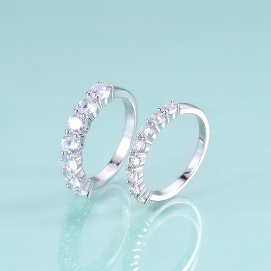 Minimalist Half-Circle Inlaid Stone Ring s925Silver Inlaid with Moissanite3mm4mm Moissanite Rings Couple Rings