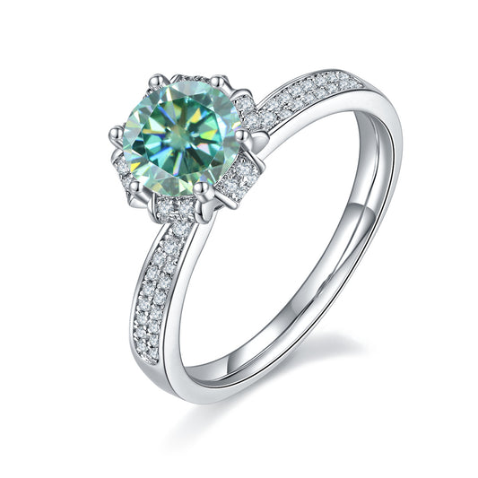 Green Moissanite1Carat Design Sense Fontana Di Trevi Ring Matching GRA Certificate of Light Luxury s925Silver Gemstone Ring