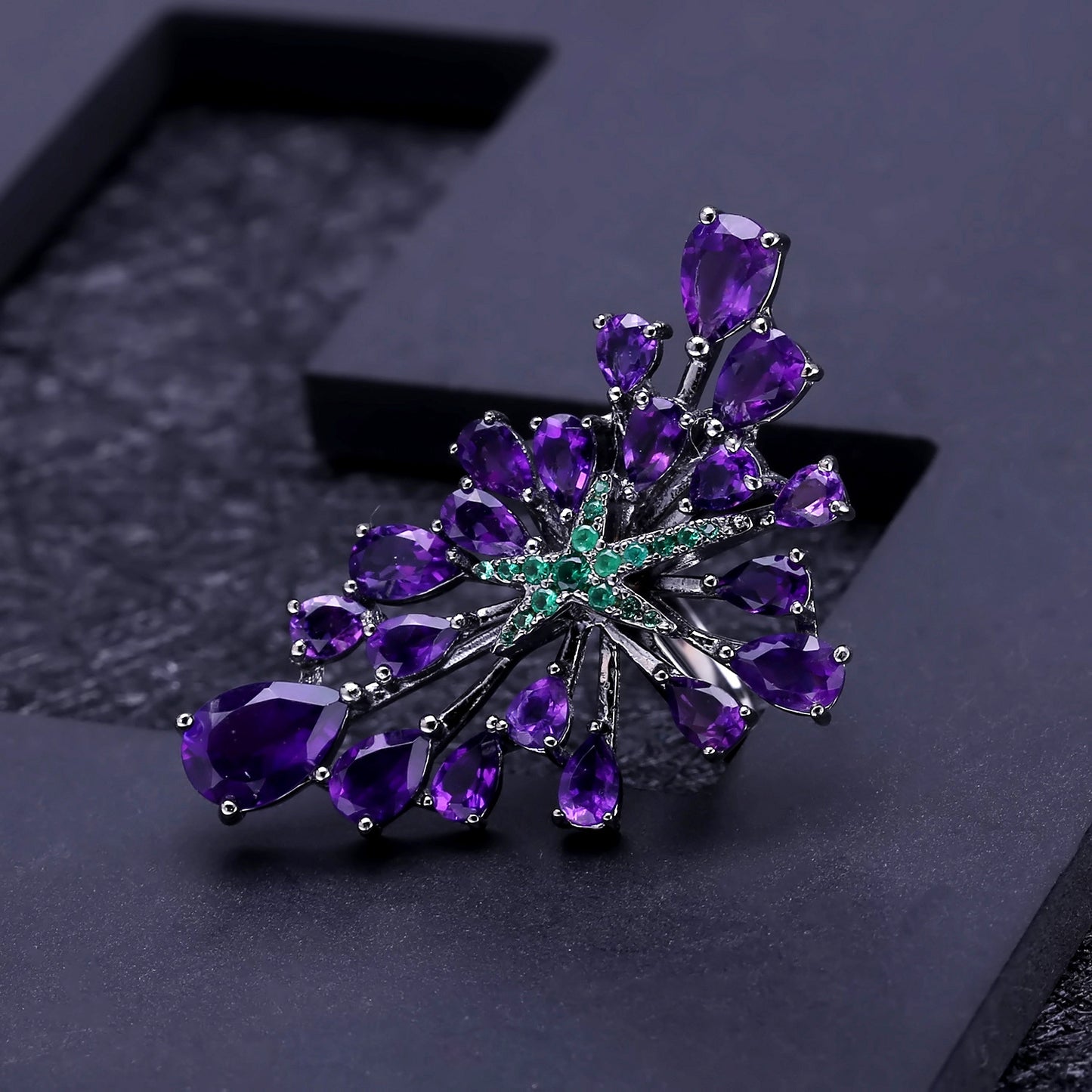 Designer Natural Amethyst Ring Starry Sky Brilliance High-end Jewelry925Silver Inlaid Gemstone Ring