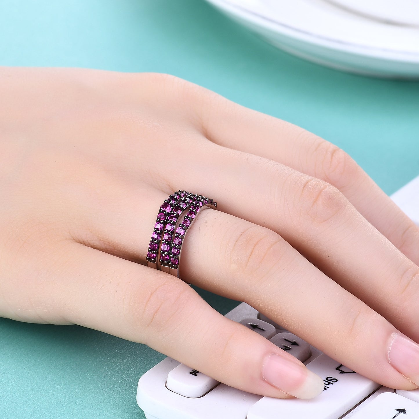 Unique Rings and Earrings s925Sterling Silver Inlaid Cultivated Ruby Earrings Open Ring Jewelry Set for Women