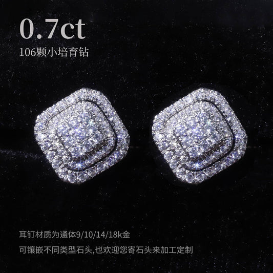 Chanel Style Rhombus Square Crystal Earrings9/10/14/18k Gold Multiple Wearing Styles Stacked Cultivated Diamond Stud Earrings