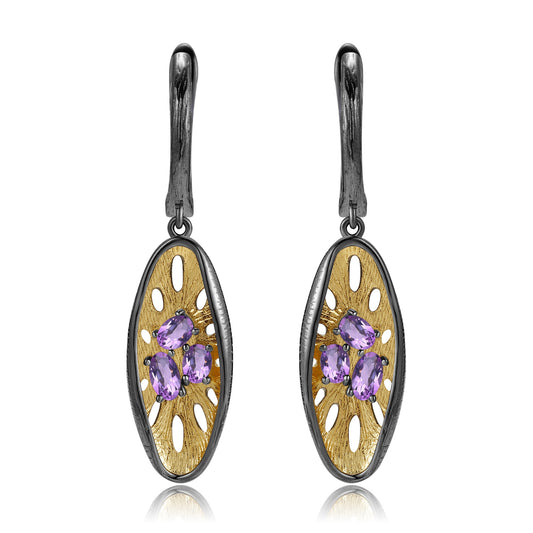 Italian Craft Designer Gemstone Earrings Niche design925Silver Natural Amethyst Earrings Drop Earrings
