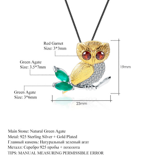 Designer Brooch Pendant Dual-use Owl Design High-end Feel925Silver Natural Gemstone Necklace Pendant