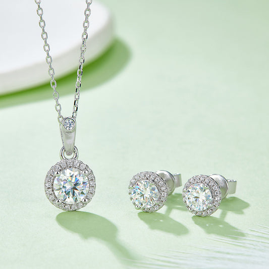 Fashion Earrings and Necklace Set s925Sterling Silver Inlaid D Color1Carat Moissanite Jewelry Set