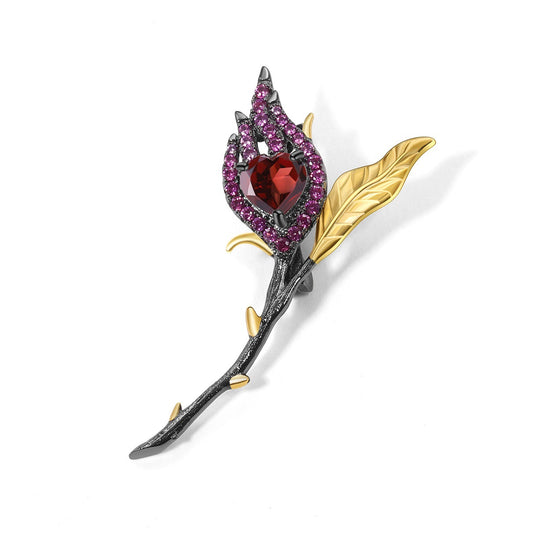 Designer Natural Gemstone Floral Brooch for Evening Dresses with High-end Design s925Silver Brooch Cross-Border