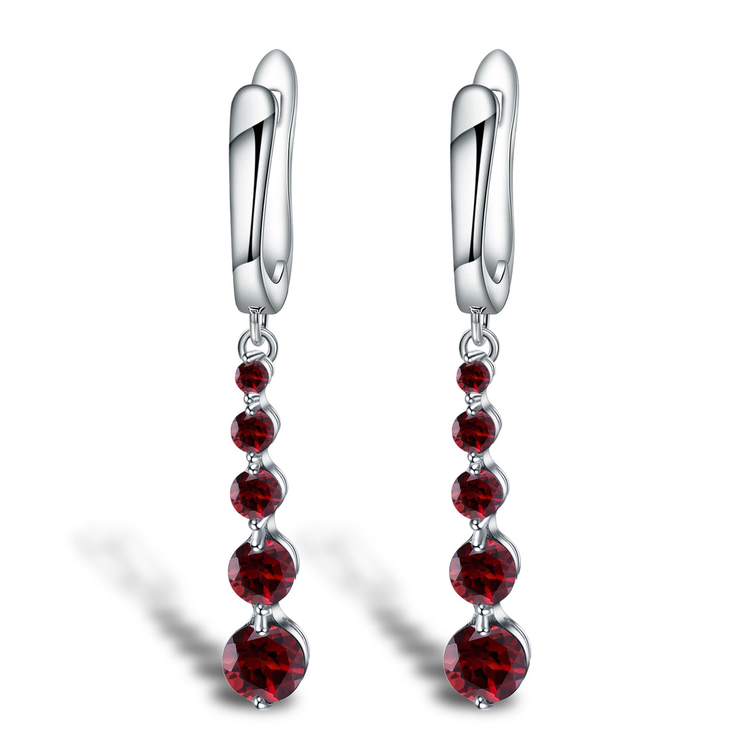 Stylish925Sterling Silver Plated18k Gold Earrings Natural Garnet Medium Long Style Elegant Earrings