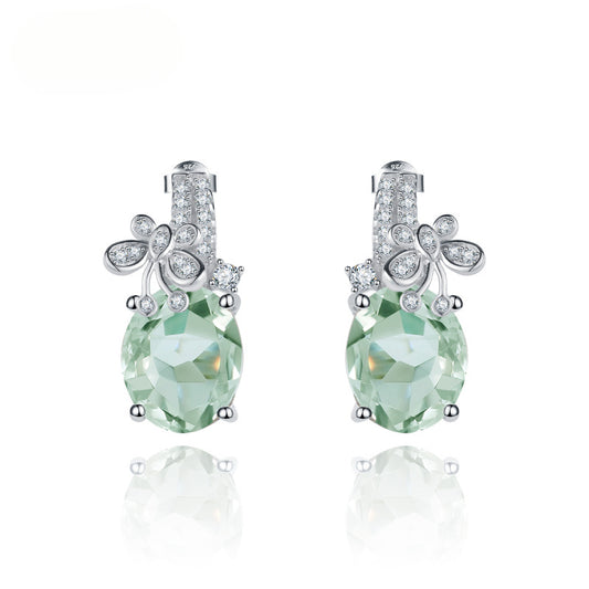 Luxurious Natural Gemstone Earrings Sense of Design s925Silver Inlaid Natural Gemstone Green Amethyst Earrings