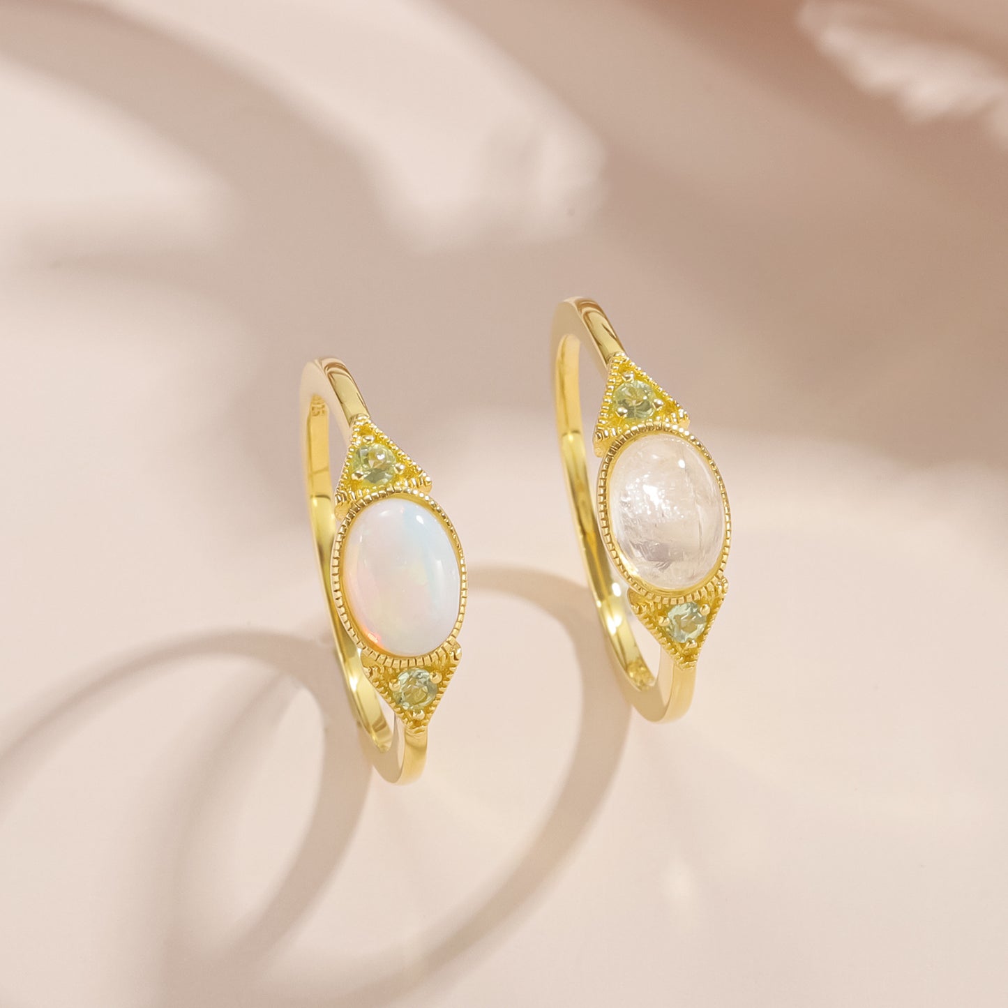 Fresh2025New0.9Carat Opal Ring s925Sterling Silver Inlaid Natural Moonstone Ring Gold