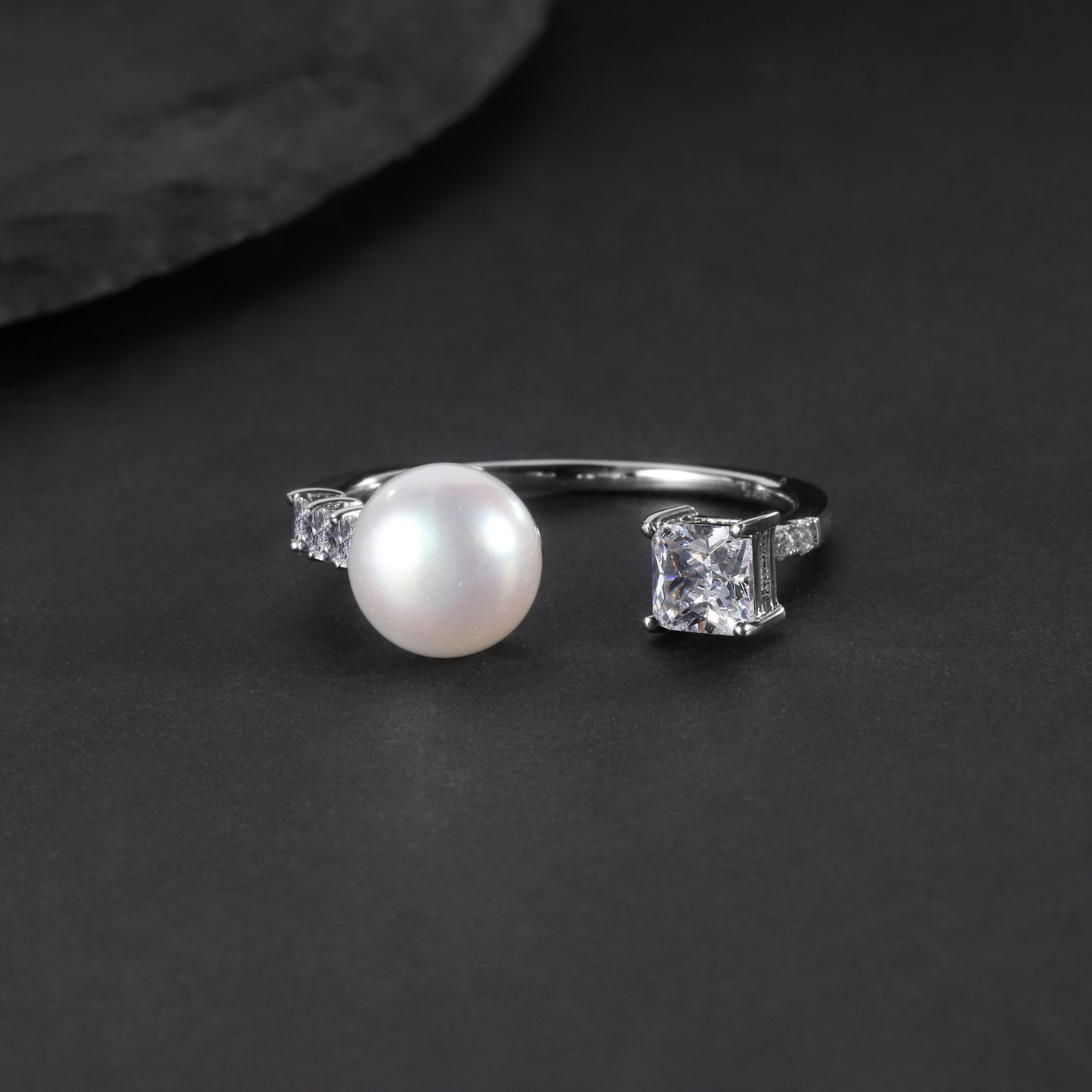 S925Sterling Silver Natural Freshwater Pearl Adjustable Open Ring for Women Fashionable Light Luxury Natural Green Agate Ring